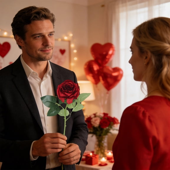 Homesteed Artificial Rose 16 Inch Single Red Rose for Valentine's Day Home Decor Centerpieces Party Wedding Anniversary Decorations