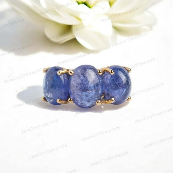 JEWELRYTREASURE 3Ct Oval Tanzanite Ring / 3 Lab Grown Gemstone Ring / Anniversary Gift For Women