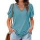 thumbnail image 1 of Camiseta de manga soplada para mujer, blusa de manga corta con cuello en V, informal, holgada, de Color puro, para citas, 1 of 5