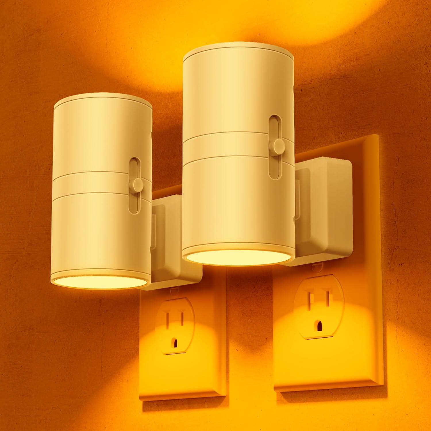 RGHJAR-Night Lights Plug into Wall, Modern LED Night Light Plug in, Dusk to Dawn Sensor,Amber Night Light 0-100LM Adjustable Brightness, Dimmable NightLight for Hallway, Bedroom, Stairway, 2 Pack