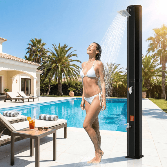 Arlopu 16 Gallon Solar Heated Shower with Shower Head and Foot Shower Tap for Outdoor Poolside Backyard, with 210D Oxford Cloth Cover