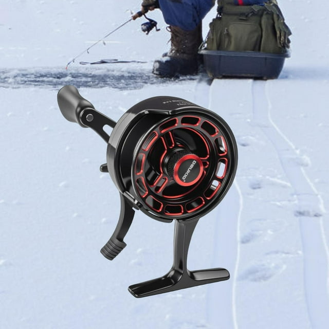 DYNWAVECA Moulinet de Pêche sur Glace Équipement de Pêche Léger Moulinet de Lancer Poignée Confortable Rapport d'Engrenage 3.2:1 Roulements à Billes 3+1 pour Extérieur Noir Rouge