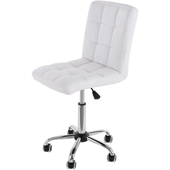 Office Desk Chair, Adjustable Liftable Work Chair Rolling Task Chair with Backrest for Barber, Office, Home, Computer, 360° Swivel, Armless - US Storehouse (White-16×16×17Inch)