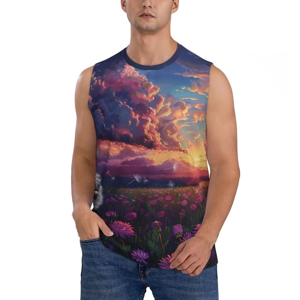Balery Dreamy Dandelion Sunset Camisetas sin mangas para hombre, absorbe la humedad y protege contra el mal olor.-X-Large