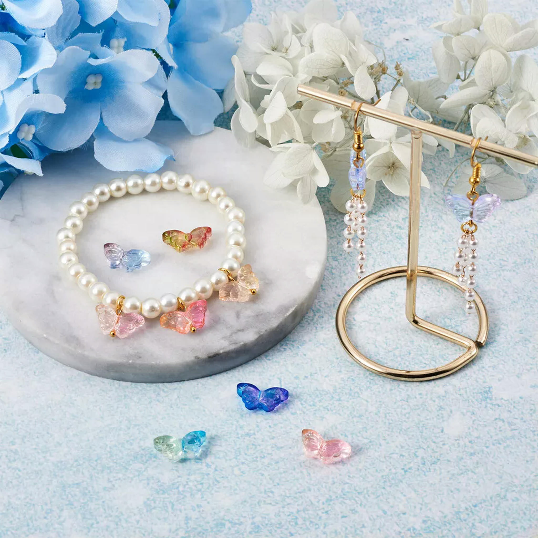 EOEMY 160Pc 20Pc/Color Two Tone Glass Butterfly Pendants Colorful Dangle Charms 15X8mm