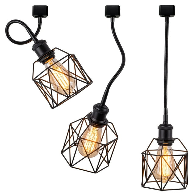 FSLiving H Type Track Light,Black Iron Cage Square Ceiling Spotlighting, Flexibly Rotatable Light Goose Neck Head, Adjustable Island Lighting Mini Halo Track Mounted Lighting bar for Kitchen,3 Pack