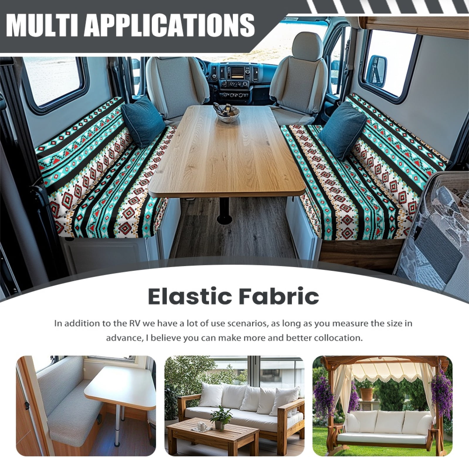 Kuiaobaty American Tribal Pattern Washable RV Dinette Cushions Covers with 1 Backrest Cover & 1 Bench Cove Universal Fit RV Camper Car Bench Sofa Slipcovers Accessories