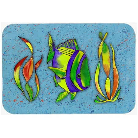

15 X 12 In. Tropical Fish on Blue Glass Cutting Board Large Size