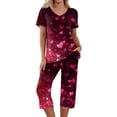 thumbnail image 3 of Kixjoy Lounge Sets for Women Tops and Capris Short Sleeve Casual Summer Sweatsuits Valentines Plus Size Loose Fit Sweatsuits for Women with Pockets, Dark Purple XL, 3 of 7