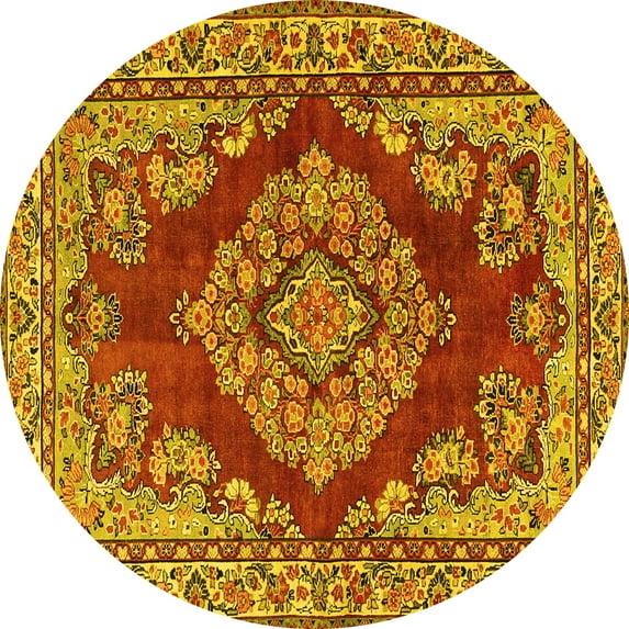 Ahgly Company Indoor Round Medallion Yellow Traditional Area Rugs, 4' Round
