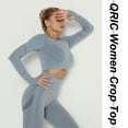 thumbnail image 5 of QRIC Women Workout Crop Top Seamless Shirt Athletic Long Sleeve Fitness Tight Tee, 5 of 6