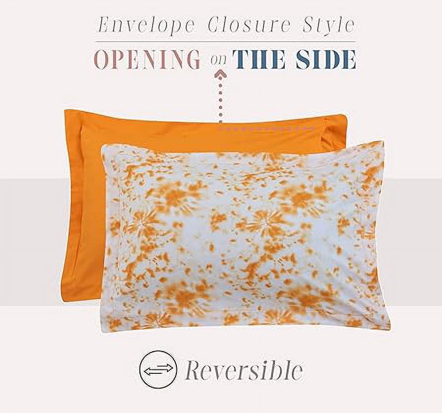 Elegant Comfort Reversible 10-Piece Comforter Set, Tie-Dye Print, Decorative Pillow and Fitted Sheet with Smart Pockets, Soft, Plush, Lightweight Material, 10pc Tie-Dye Set, Full, Orange