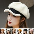 thumbnail image 5 of dianhelloya Warm hat Autumn Winter Women Beret Hat Solid Color Short Brim Windproof Faux Sweat-absorbing Octagonal Hat for Trip Yellow, 5 of 7