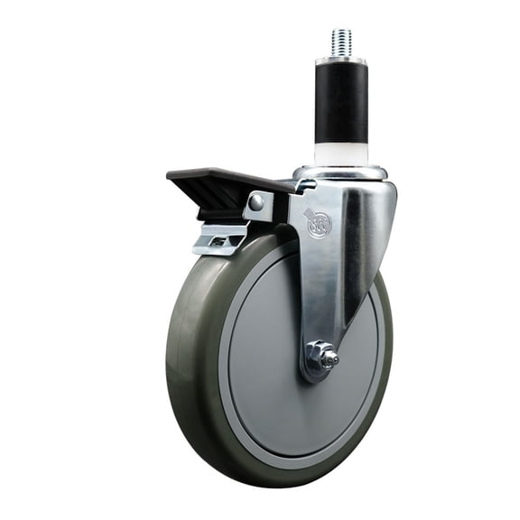 6 Inch Gray Poly Swivel 1-3/8 Inch Expanding Stem Caster with Brake SCC