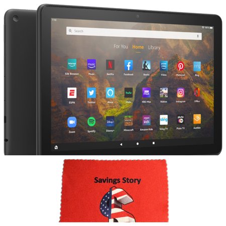 Fire_HD 10 10.1” Tablet, 1080p, 32GB, 2021 Release, Black, 3GB Ram, Free Savings Story Cleaning Cloth, FireOS