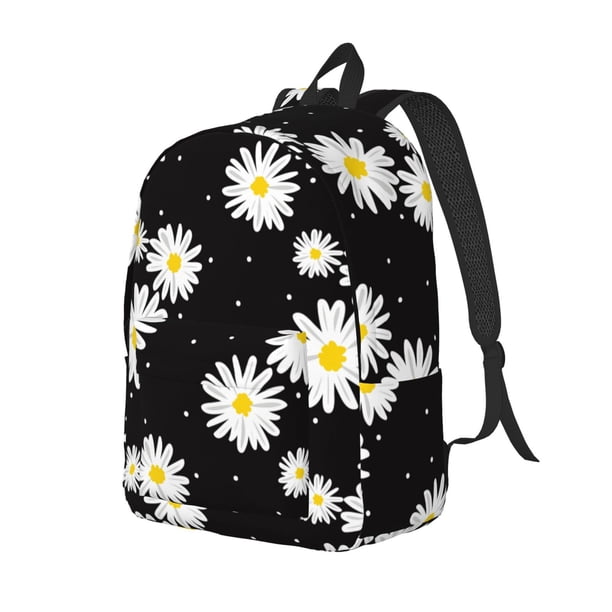 Disketp Daisies Flowers print Canvas Backpack Lightweight Travel Daypack Student Rucksack Laptop Backpack-