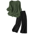 thumbnail image 3 of HAIJIE womens linen set two Piece Easter Sets for Women Summer Spring Lou-nge Sets Travel Vacation Outfits Cap Sleeve Side Slit Wide Leg Pants (Dark Green,XL), 3 of 3