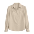thumbnail image 6 of ClodeEU Women Classic Lapel Collar Long Sleeve Button Down Shirt,Casual Slim Fit Office Formal Blouse Beige,Women's Plus L, 6 of 7