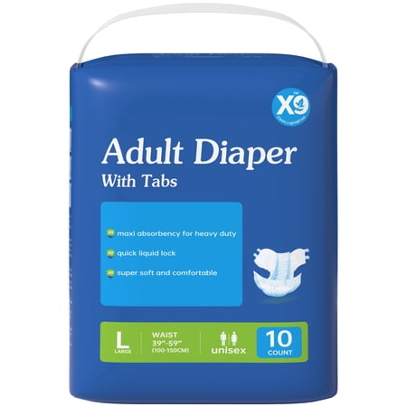 X9 Adult Diapers with Tabs Maximum Absorbency Large 39"-59" Waist,Disposable Adult Briefs, Fragrance-Free, Unisex,10 Count