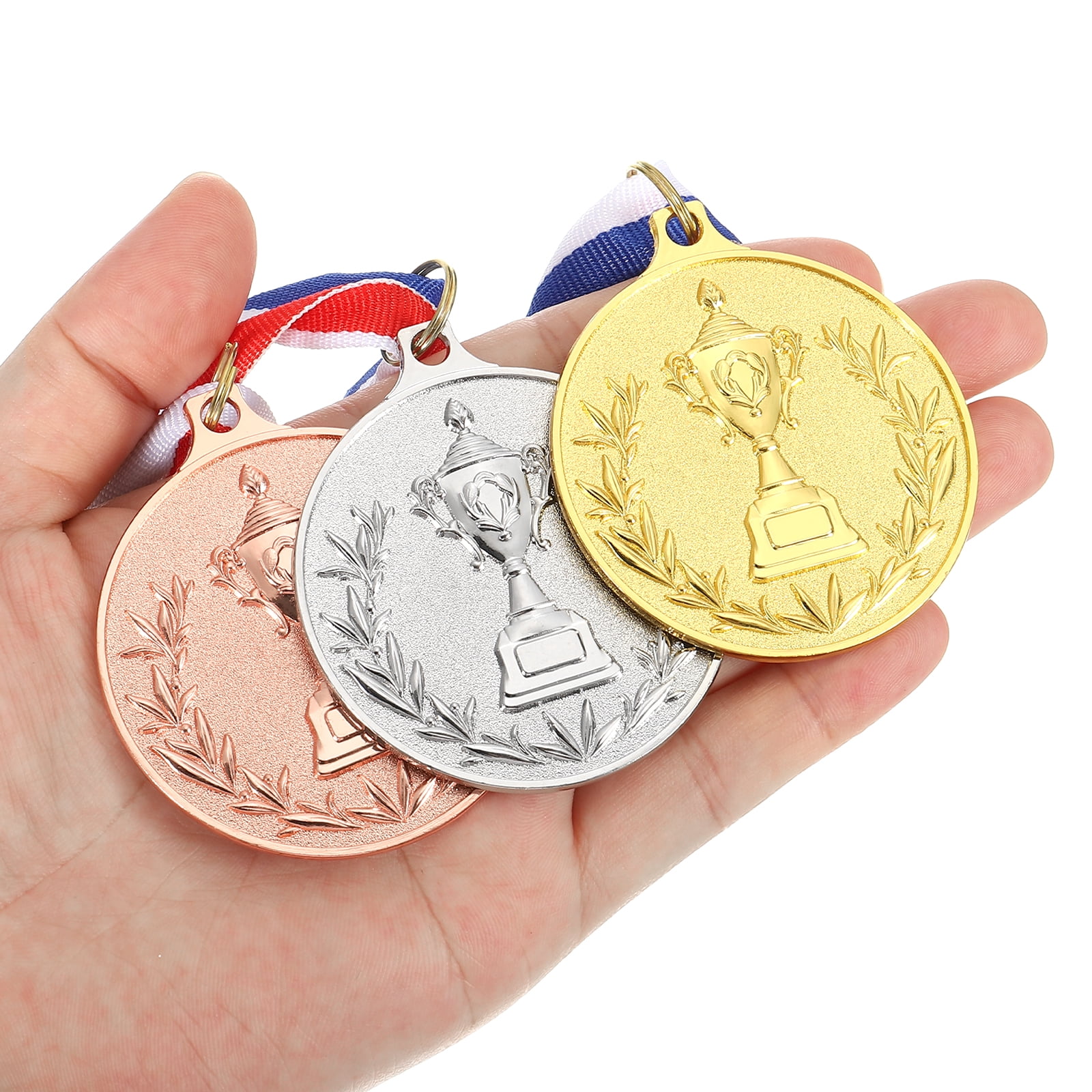 Uxcell Award Metal, Winner Award Medals Prize with Neck Ribbon Red White Blue Silver