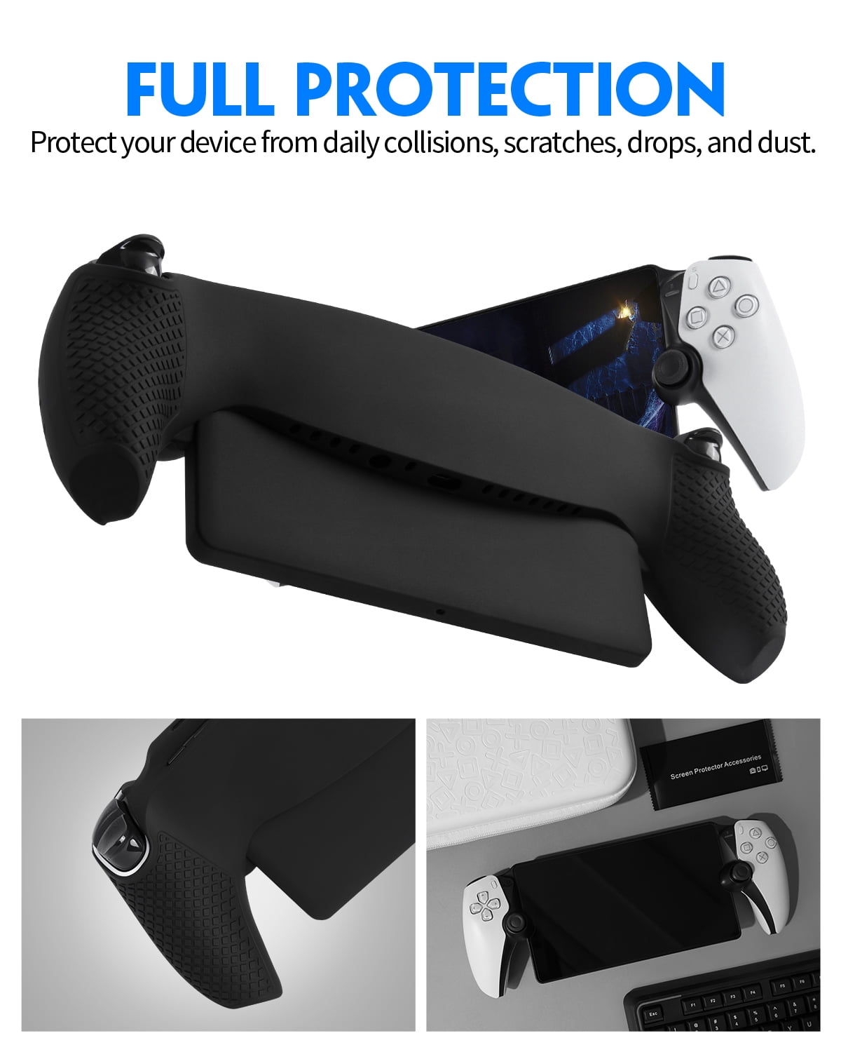 Funlab 4 in 1 Accessory Kit for Playstation Portal Compatible with Ps Portal Accessory Kit, Ps5 Portal Carrying Case with Case/Protective Film/Thumb Clip - White