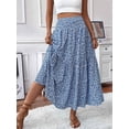 thumbnail image 6 of Women'S High Elastic Waist Midi Skirt Casual Summer Trendy Flowy Ruffle Floral Print A Line Skirts Blue Flower XL, 6 of 8