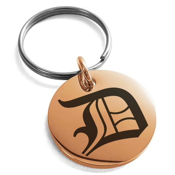 Stainless Steel Letter D Initial Old English Monogram Engraved Small Medallion Circle Charm Keychain Keyring