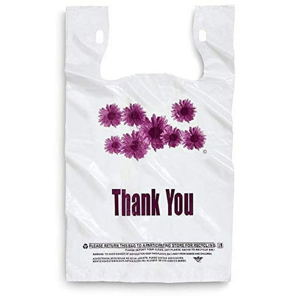 Extra Large Grocery and Retail T-Shirt Bag 1/6 Size Daisy Print 24 Microns Size: 12"x6.5"x23" Count 400 pc