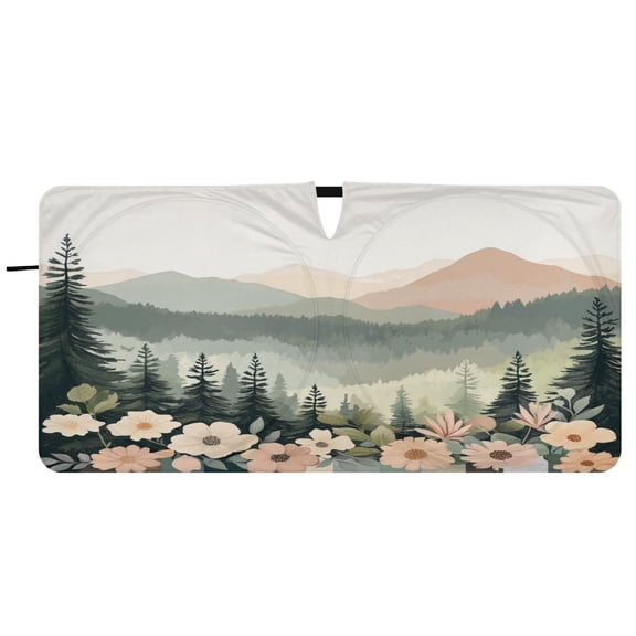 Car Windshield Sunshade with Ring - Foldable UV Protection Sun Shade for Front/Back Window, Heat Insulation,Mountain and Floral