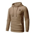 thumbnail image 2 of Satankud Men's Pullover Hoodies Plaid Jacquard Weave Long Sleeve Drawstring Hipster Casual Hooded Sweatshirts with Kanga Khaki L, 2 of 7