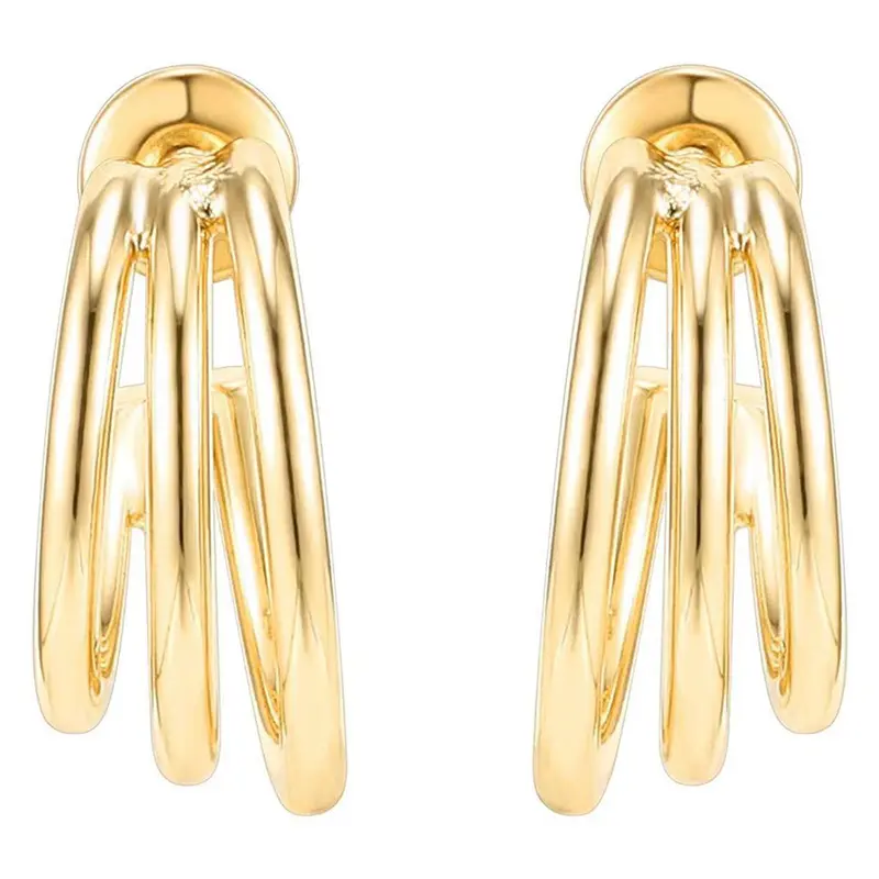 Triple Hoop Earrings for Women, 18k Gold Plated Stainless Steel, Hypoallergenic Lightweight Dangle Hoops, Post Back Closure