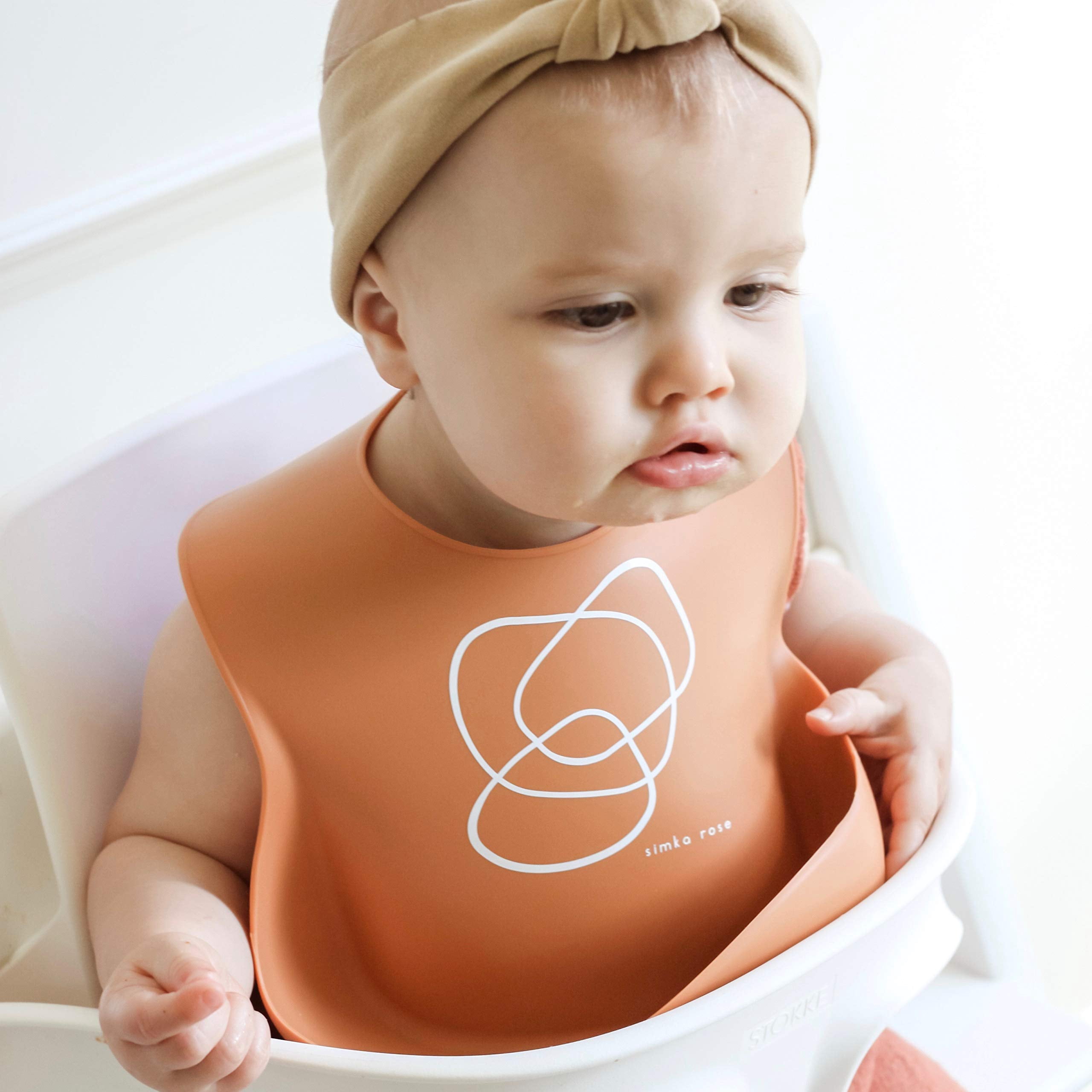 Simka Rose Silicone Baby Bibs - Waterproof Bib Set, Rust/Sand/Sage