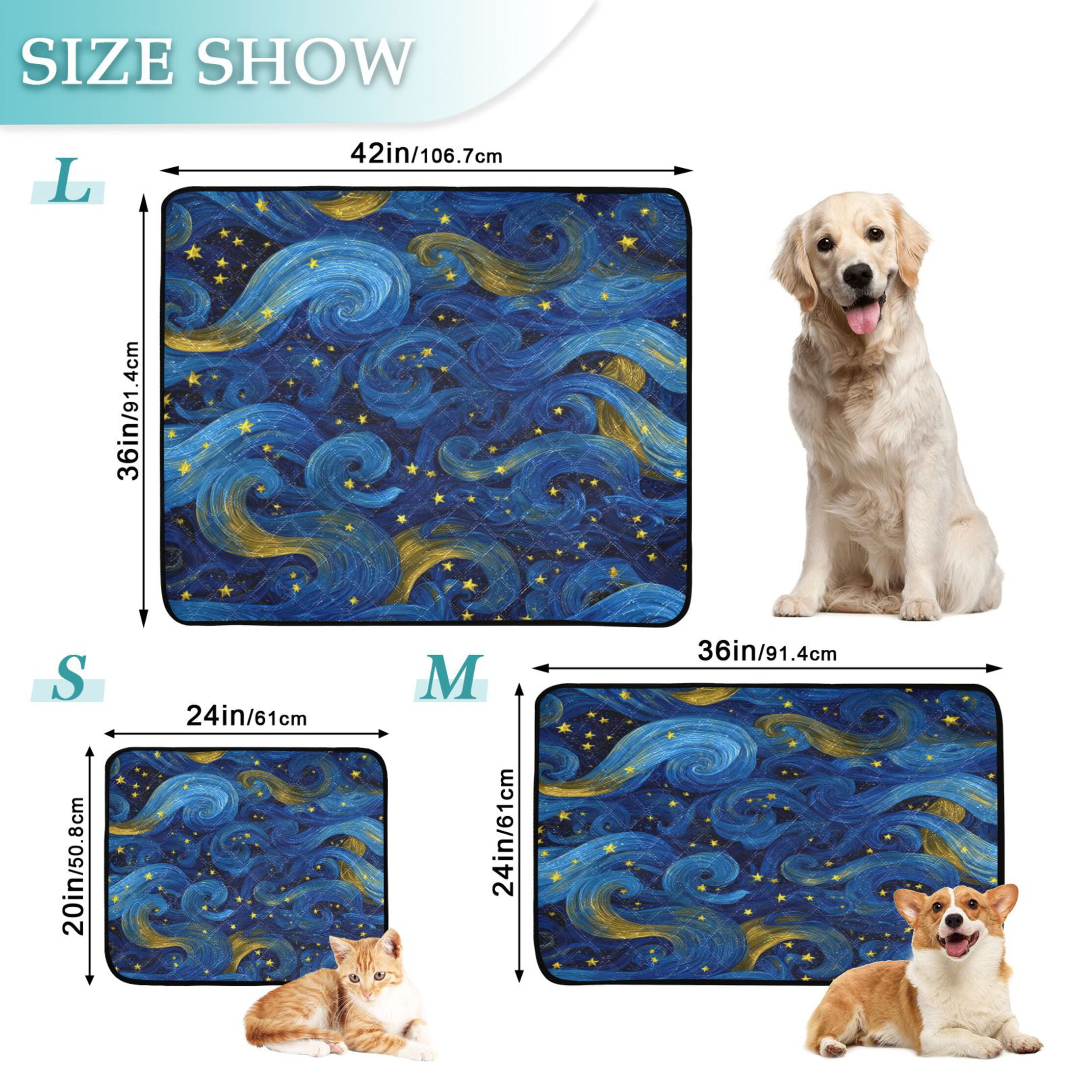 Qxltty Blue Swirled Waves Cat litter Pads Pet Set of 2 Diaper Mats Center Anti-leakage Layer Absorbent Soft and Comfortable