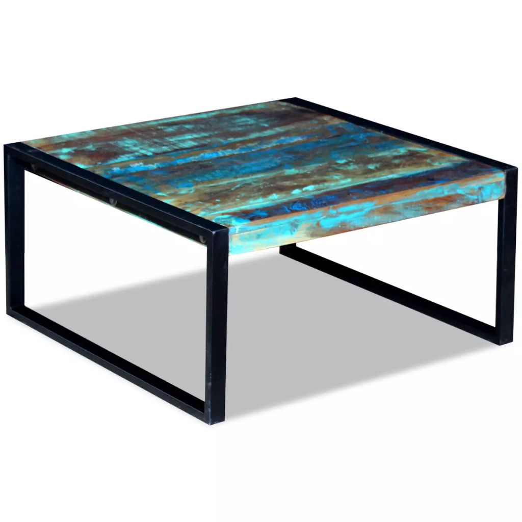 Solid Reclaimed Wood Coffee Couch, Side Tea Table Multicolor Steel Frame