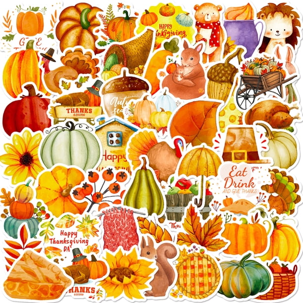 Paquete de pegatinas de Acción de Gracias, calabaza y pavo, 50 unidades