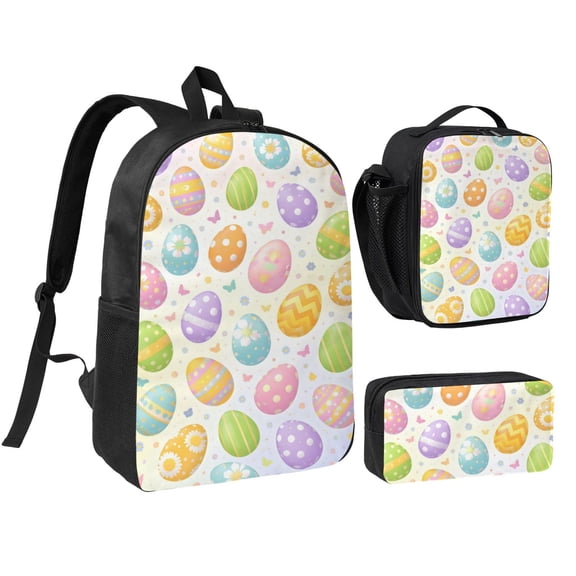 Easter Eggs Backpack Set 3pc ,Backpack with Lunch Bag and Bag 17 Inch