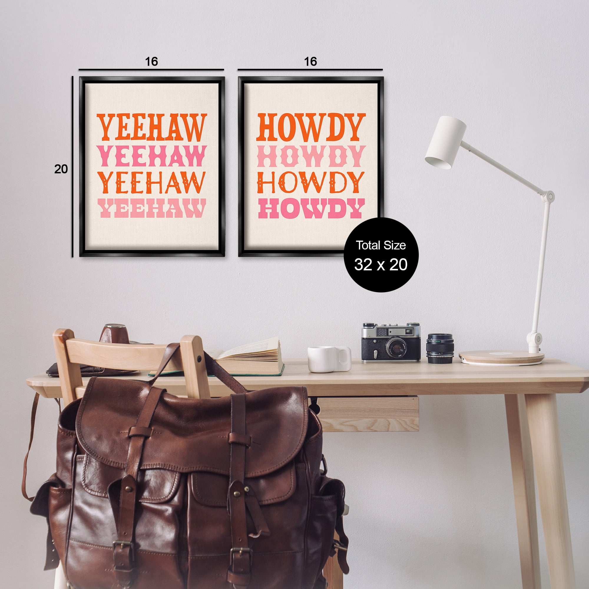 Stupell Industries Yeehaw & Howdy Typography Typography Painting Black Floater Framed Canvas Art Print Wall Art, 17 x 21, Set of 2
