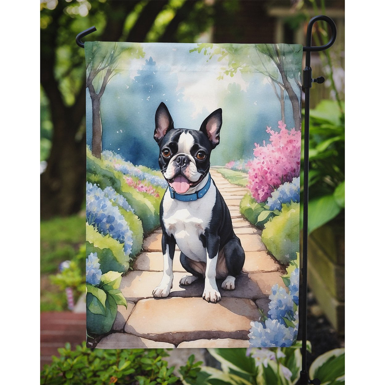 Boston Terrier Spring Path Garden Flag 11.25 in x 15.5 in
