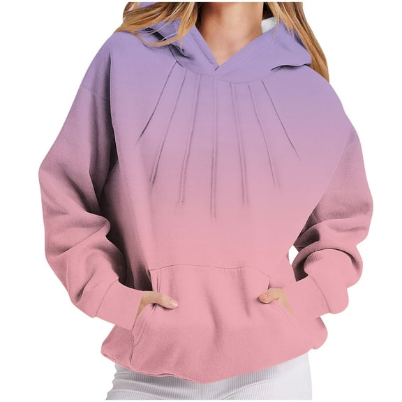 Gradient Hoodies for Womens Oversized Sweatshirts Pleated Front Hooded Sweaters with Pockets Fashion Fall Winter Clothing Juniors Girls Cute Hoodie Shirts Pullover Long Sleeve Sweaters Tops