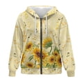 thumbnail image 4 of FOR U DESIGNS Note Sunflower Zipper Hoodies for Women Long Oversized Hooded Cardigan Size L Long Sleeve Sweatshirt for Women Down-Shoulder Collar Hoodie with Pockets, 4 of 7
