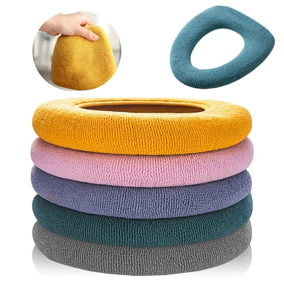 5 Pcs Bathroom Soft Thicker Warmer Stretchable Washable Cloth Toilet Seat Cover Pads