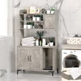 thumbnail image 7 of Cat Litter Box Enclosure Furniture, Hidden Litter Box Furniture with Storage Shelves and Doors, Wooden Cat Litter Box Cabinet with Scratching Mat, Indoor Cat House Furniture, Grey, 7 of 7