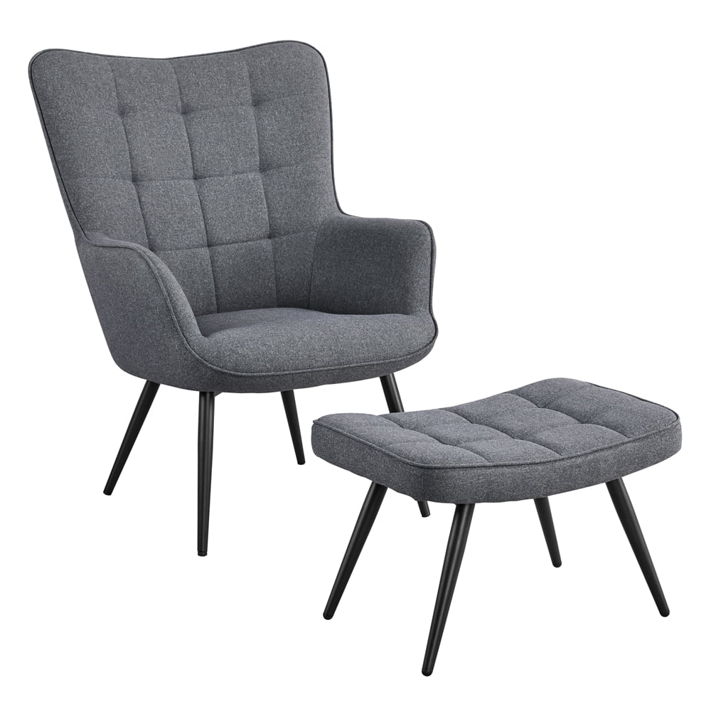 Modern and Contemporary Fabric Accent Chair and Ottoman Set Gray