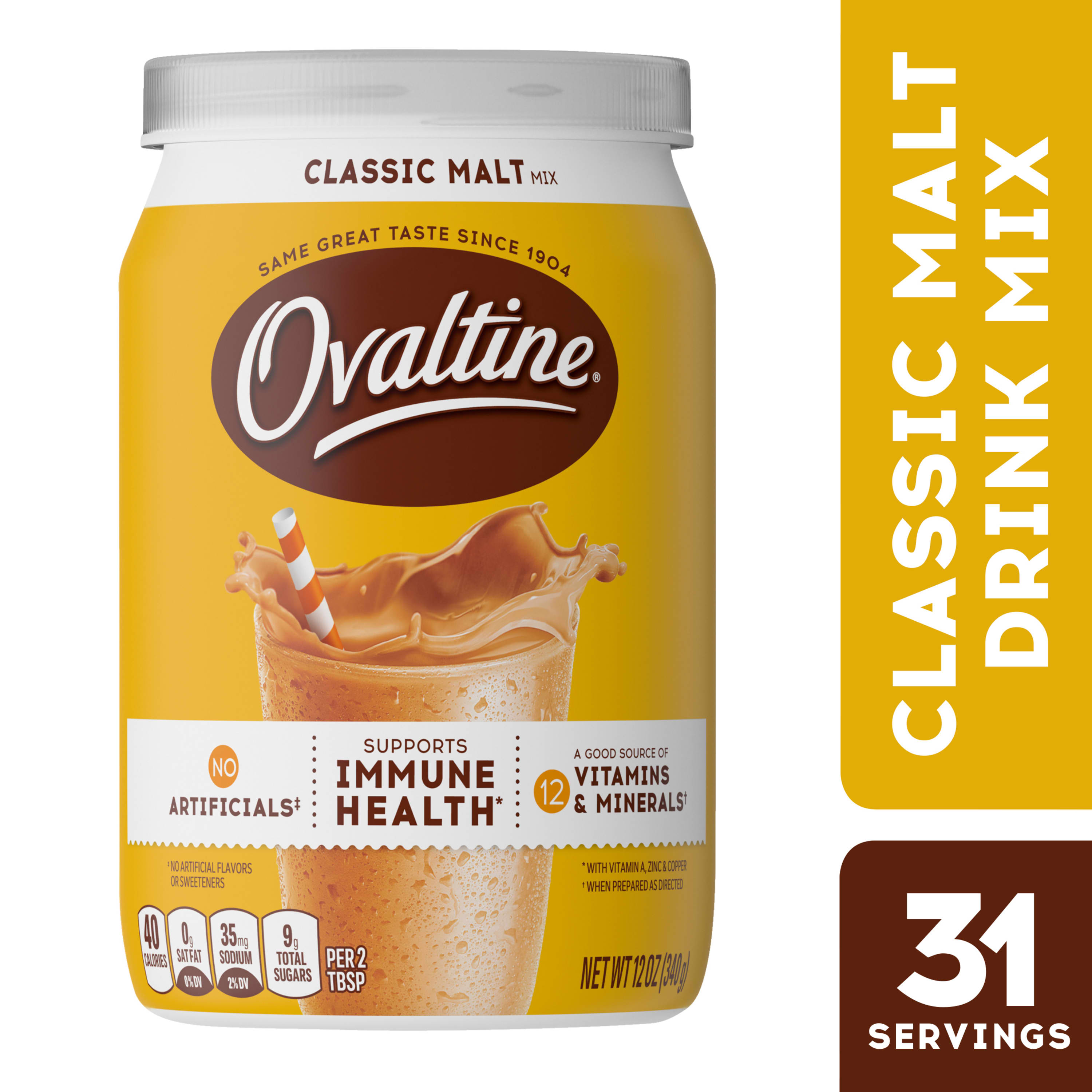 Ovaltine Classic Malt Powdered Drink Mix for Hot and Cold Milk, 12 oz