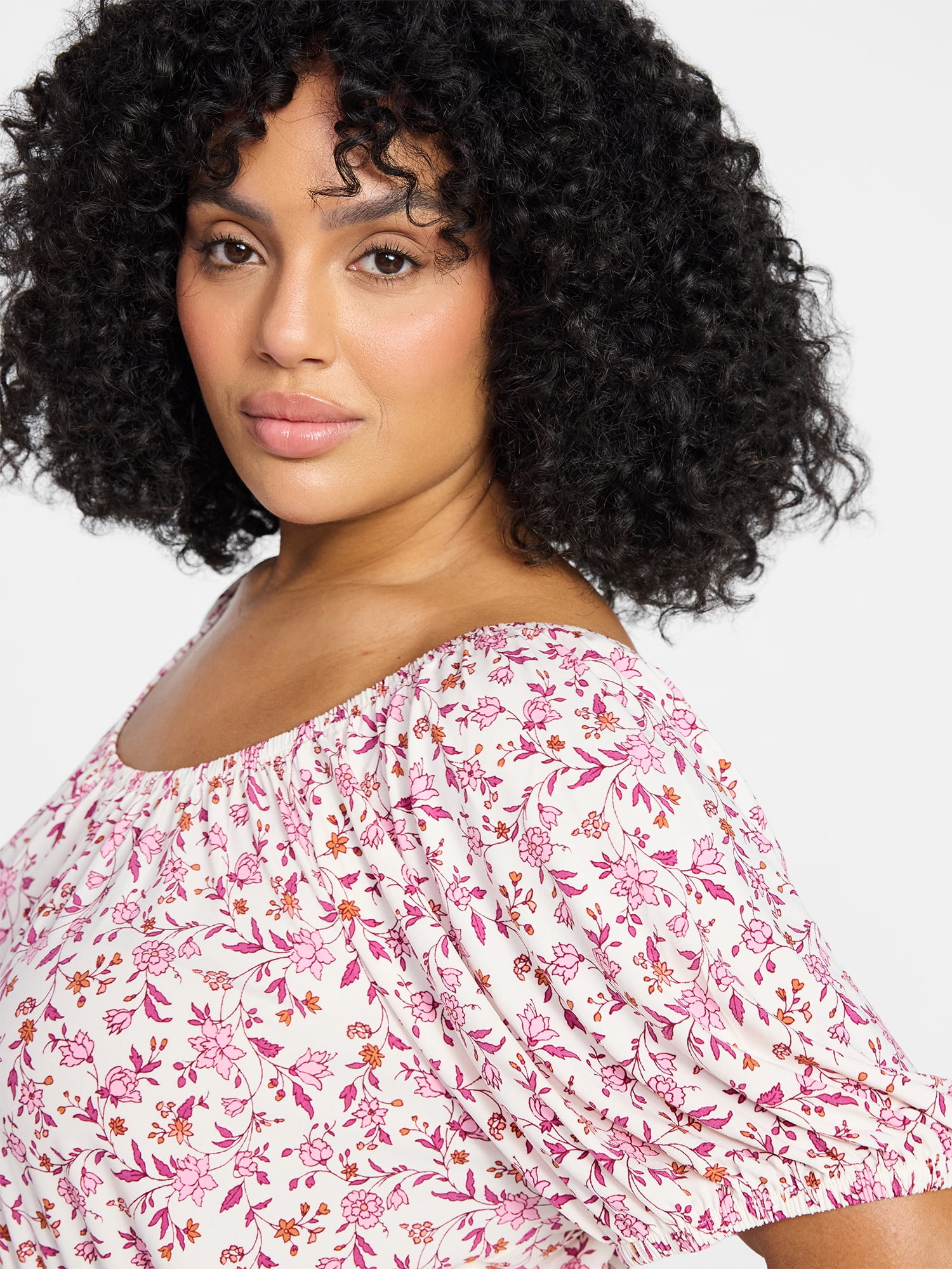 Terra & Sky Women's Peplum Top with Short Puff Sleeves, Sizes 0X-5X