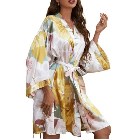 

Elegant Floral Print 3/4 Sleeve Women s Robes (Women s)