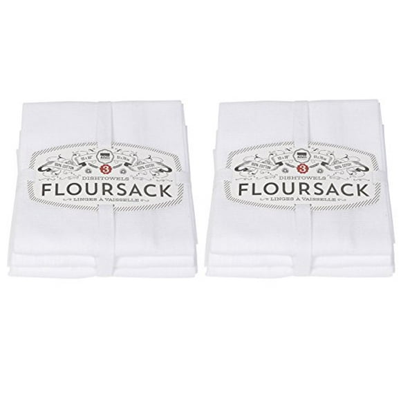 Now Designs Classic Floursack Kitchen Towels, Set of Six, White