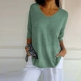 thumbnail image 2 of Green Fashion Womens Clothing 2024, 3/4 Sleeve Spring Tops for Women 2024, Weekend Cotton Womens Fitted T Shirts, Womens Short Sleeve Sweaters Tops V Neck Pullover Knit Shirts Loose Blouses, 2 of 5