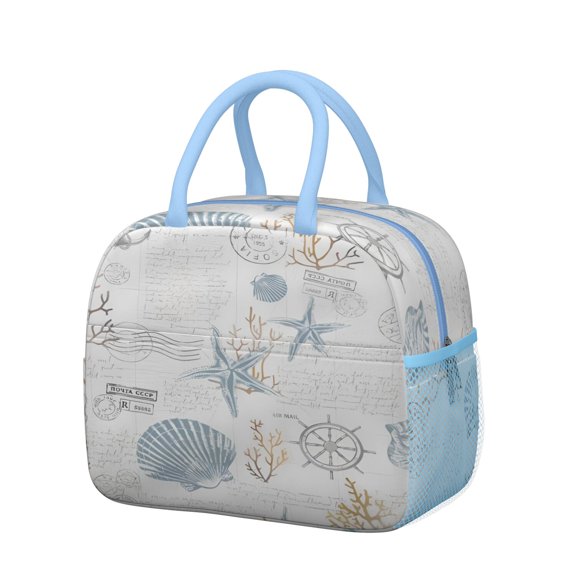 Lunch Bag Lunch Box for Women Reusable Insulated Lunch Bags,Water-Resistant Sea Shell Starfish Pattern Cooler Lunch Tote Bag, Large Capacity for Work Travel Picnic