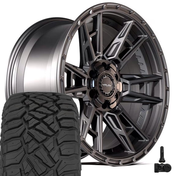 4PLAY Wheels 4PS20 22 Inch Rims and Tires Fit 6x135 & 6x139.7 22x10 Satin Black - TerraMax RT 285/45-22 (Set of 4)